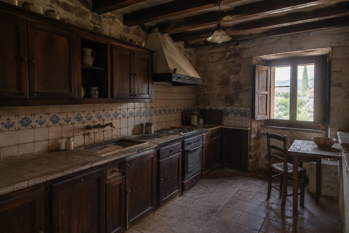 Stone finca kitchen, Sóller valley — Before